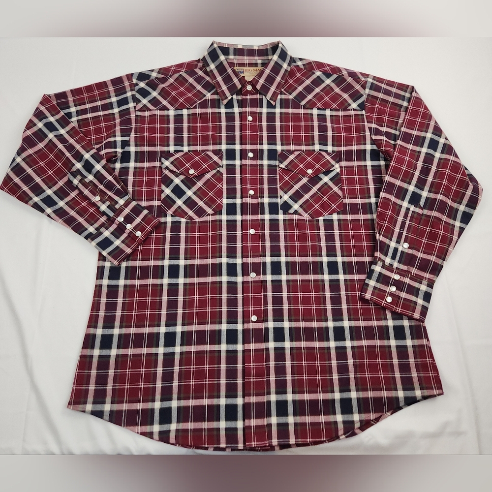 Vintage Big Mac Western Shirt Mens XL Multicolor Button Up Plaid Pearl Snap